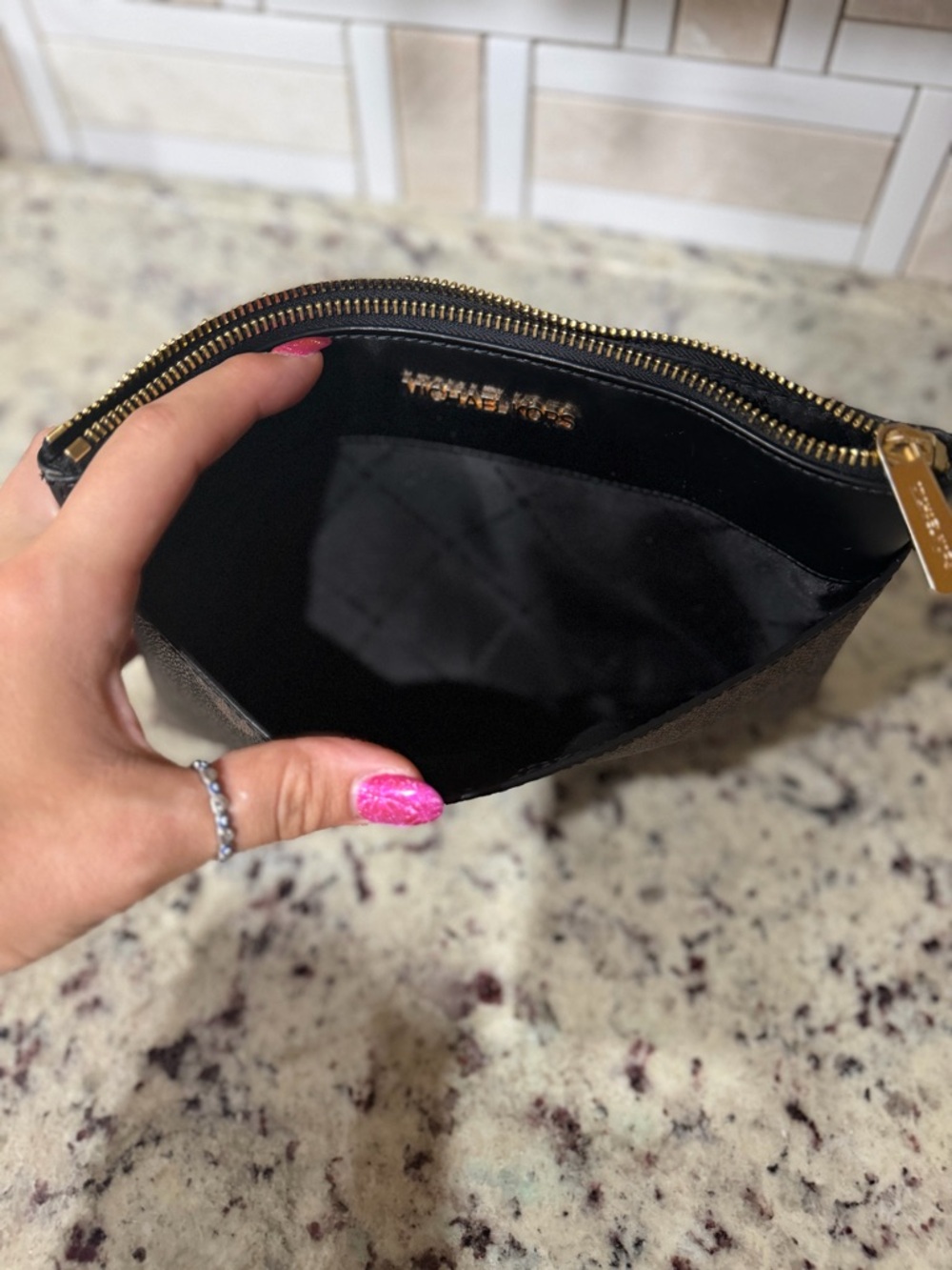 MICHAEL KORS Brown and Black Logo Toiletry Pouch - Picture 4 of 7